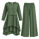 Women’s Olive Green Layered High-Low Tunic & Wide-Leg Trouser Set 259317