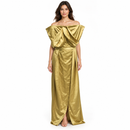 Women’s Olive Gold Draped Satin Maxi Dress with Matching Belt 50NP07