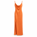 Orange Cowl-Neck Maxi Slip Dress with Side Slit X4446179