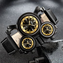 Oulm Luxury Mens Watch 3 Time Zone Multifunction Quartz Watch Steam Punk Clock Fashion Leather Strap Luminous Watch Reloj Hombre S4589383 - Tuzzut.com Qatar Online Shopping