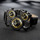 Oulm Luxury Mens Watch 3 Time Zone Multifunction Quartz Watch Steam Punk Clock Fashion Leather Strap Luminous Watch Reloj Hombre S4589383 - Tuzzut.com Qatar Online Shopping
