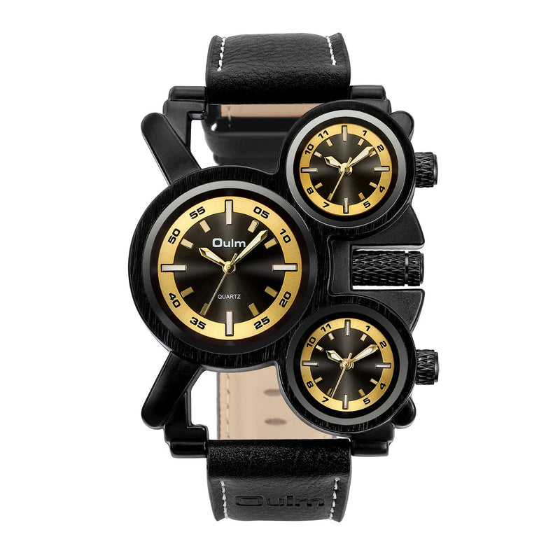 Oulm Luxury Mens Watch 3 Time Zone Multifunction Quartz Watch Steam Punk Clock Fashion Leather Strap Luminous Watch Reloj Hombre S4589383