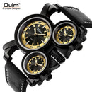 Oulm Luxury Mens Watch 3 Time Zone Multifunction Quartz Watch Steam Punk Clock Fashion Leather Strap Luminous Watch Reloj Hombre S4589383 - Tuzzut.com Qatar Online Shopping