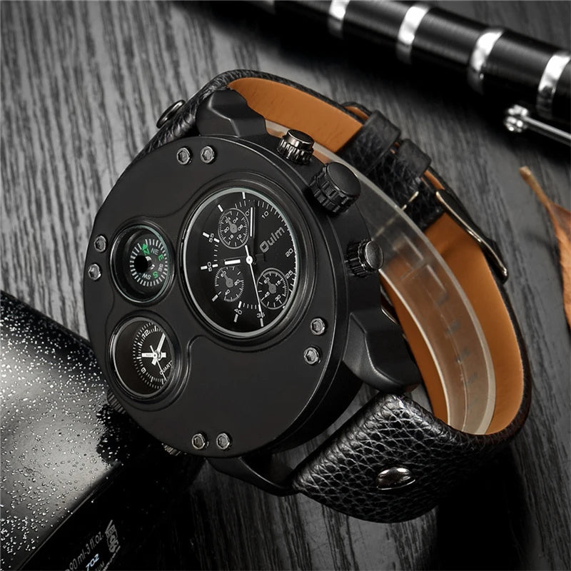 Oulm Unique Sport Watches Men Luxury Brand Two Time Zone Wristwatch Decorative Compass Male Quartz Watch relogio masculino S4589386