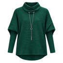Women’s Forest Green Cowl-Neck Knit Top with Chain Detail NS66