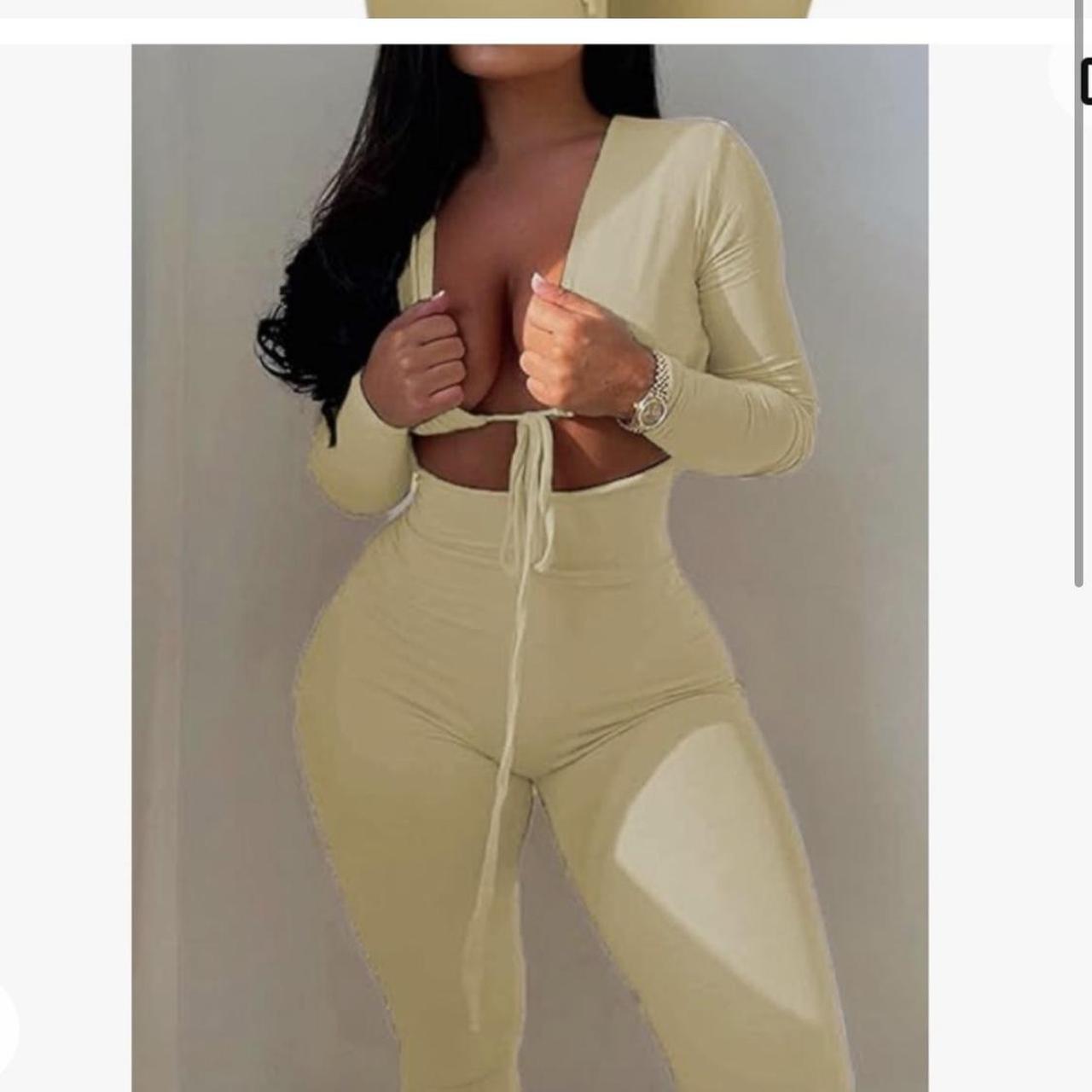 Women's Front Opened Cream Jumpsuit S4963744 M Women's Front Opened Cream Jumpsuit S4963744 M