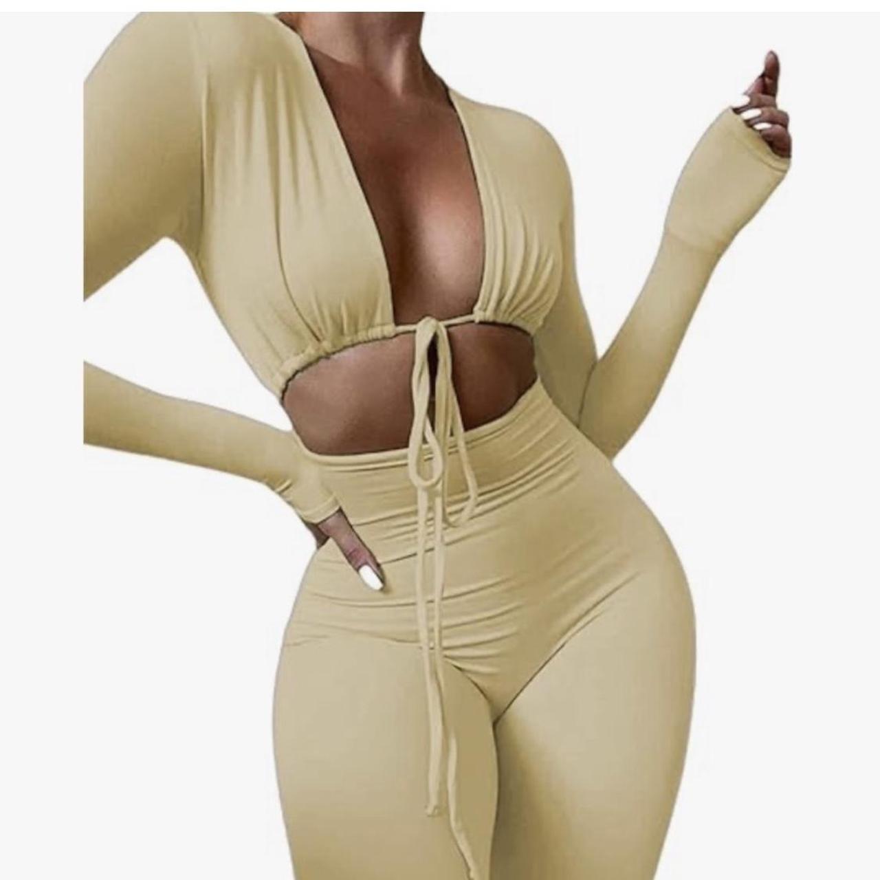 Women's Front Opened Cream Jumpsuit S4963744 M Women's Front Opened Cream Jumpsuit S4963744 M