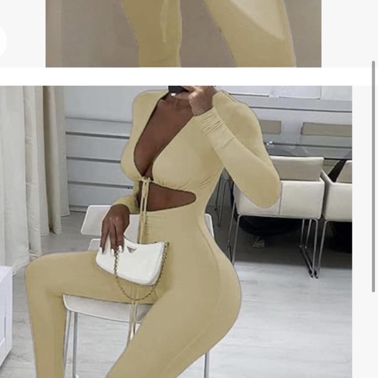 Women's Front Opened Cream Jumpsuit S4963744 M Women's Front Opened Cream Jumpsuit S4963744 M