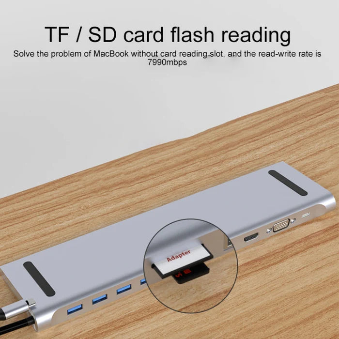 BYL-2003 11 in 1 USB-C/Type-C to 4 x USB+SD/TF+RJ45+3.5mm+HDMI+VGA+PD Multifunction Hub BYL-2003 11 in 1 USB-C/Type-C to 4 x USB+SD/TF+RJ45+3.5mm+HDMI+VGA+PD Multifunction Hub