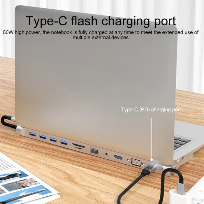 BYL-2003 11 in 1 USB-C/Type-C to 4 x USB+SD/TF+RJ45+3.5mm+HDMI+VGA+PD Multifunction Hub BYL-2003 11 in 1 USB-C/Type-C to 4 x USB+SD/TF+RJ45+3.5mm+HDMI+VGA+PD Multifunction Hub