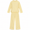 Women's Light Yellow Ribbed Long Sleeve Top & Wide Leg Pants 2-Piece Lounge Set SQ006