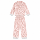 Women’s Blush Pink Satin Pajama Set with White Lace Trim NS140