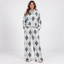 Blue and Brown Argyle Cowl-Neck Two-Piece Set YD102