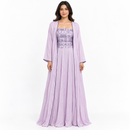 Women’s Lilac Architectural Print Maxi Dress with Matching Robe – 2-Piece Set S4737