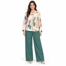 Women’s Pastel Abstract Print Blouse & Teal Wide-Leg Trouser Set 31126