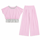 Pastel Pink Sequin-Trim Top & Wide-Leg Pants Set 96019
