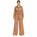 Women’s Peach Leopard-Print Zip Top and Wide-Leg Trouser Set NS70