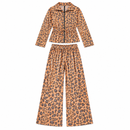 Women’s Peach Leopard-Print Zip Top and Wide-Leg Trouser Set NS70