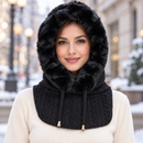 Black Plush-Trim Knitted Winter Hood & Neck Warmer NS98