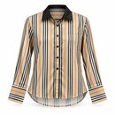 Beige Striped Long-Sleeve Shirt with Black Collar BS1918