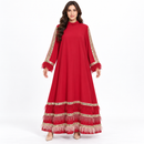 Women’s Raspberry Red Gold Sequin & Feather-Trim Maxi Dress YD20