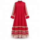 Women’s Raspberry Red Gold Sequin & Feather-Trim Maxi Dress YD20
