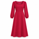 Women’s Raspberry Red Long-Sleeve A-Line Dress NS108