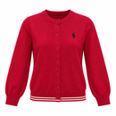 Women’s Red Button-Front Knit Cardigan with Striped Hem NS58