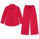 Raspberry Red Drawstring-Waist Shirt & Wide-Leg Pants Set 797316