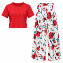 Women’s Red Crop Top & Floral Wide-Leg Trousers Set YD80