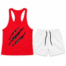 Men’s Red Claw-Print Tank Top & White Shorts Set 8812