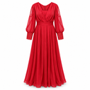 Women’s Red Draped Maxi Dress with Embellished Cuffs NS131