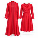 Women’s Red Cowl-Neck Dress with Matching Long Cardigan – 2-Piece Set 43864