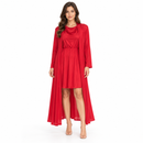 Women’s Red Cowl-Neck Dress with Matching Long Cardigan – 2-Piece Set 43864