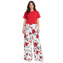 Women’s Red Crop Top & Floral Wide-Leg Trousers Set YD80