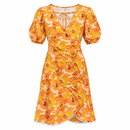 Women’s Orange Floral Puff-Sleeve Dress 86825