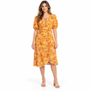 Women’s Orange Floral Puff-Sleeve Dress 86825