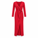 Red Long-Sleeve Twist-Waist Maxi Dress RD7744