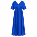 Royal Blue Pleated Flutter-Sleeve Maxi Dress BL87231