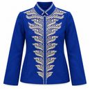 Royal Blue Ivory-Embroidered Mandarin-Collar Jacket YD59