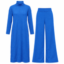 Royal Blue Ribbed High-Neck Tunic and Wide-Leg Trousers Set 8100