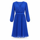 Women’s Royal Blue Wrap-Style Pleated Midi Dress NS21