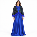 Women’s Royal Blue Maxi Dress with Sequin Cape & Feather Trim 50LJSJ
