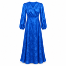 Royal Blue Floral Jacquard Long-Sleeve Maxi Dress BL7887