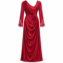 Women’s Ruby Red Draped Maxi Dress with Lace Cuffs S50809
