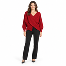 Women’s Red Crossover V-Neck Knit Sweater YD72
