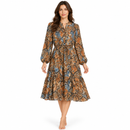 Women’s Brown & Blue Snakeskin Print Belted Dress 15879