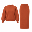 Women’s Rust Orange Mock-Neck Sweater & Long Skirt Set 167418