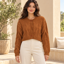 Women’s Rust Brown Cable-Knit Cropped Cardigan NS92