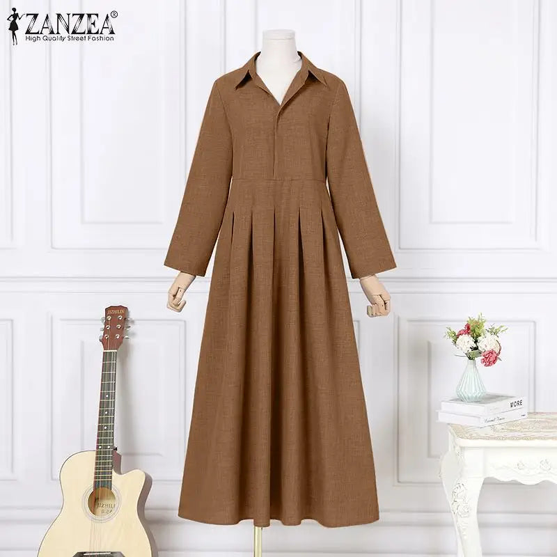 Women's Casual Long Sleeve Lapel Long Dress 43578 3XL Women's Casual Long Sleeve Lapel Long Dress 43578 3XL